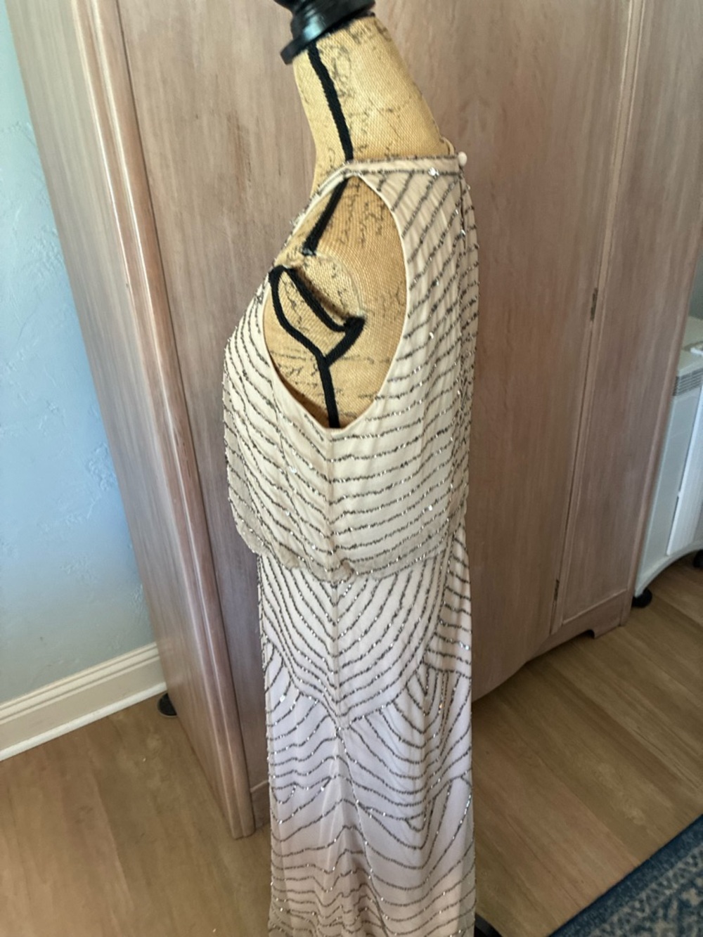 Adrianna Papell Beaded Blouson Gown SZ 14 Art Deco Evening Dress mother of Bride - Picture 6 of 16